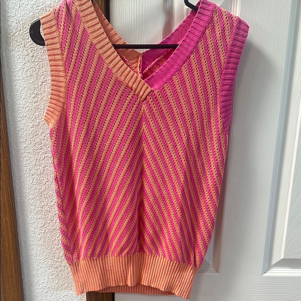 Pink and Orange Striped Sleeveless Top